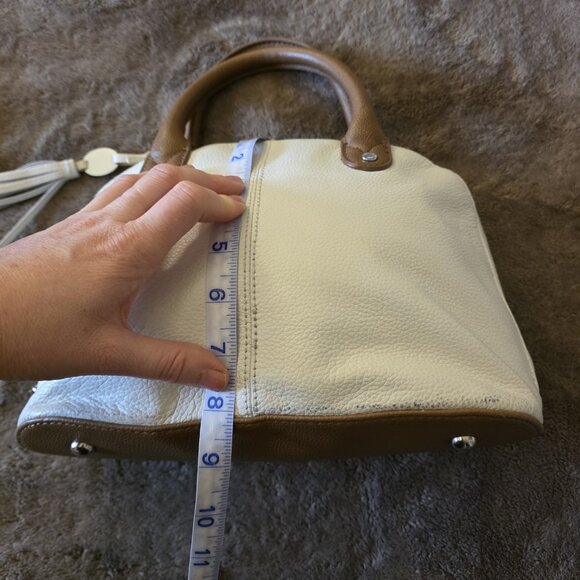 Tignanello Leather Dome Satchel Ivory Tassel Purse Medium - Picture 14 of 15